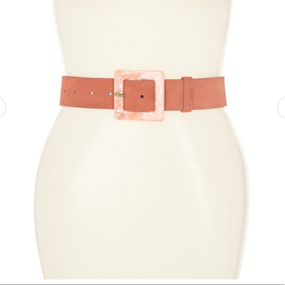 New! Very Rare LELE SADOUGHI Marble Acetate Buckle Suede Belt in Blush - Picture 2 of 9